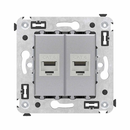 4404794 | Компьютерная розетка RJ-45 без шторки в стену, кат.6 двойная экранированная, "Avanti", "Закаленная сталь"