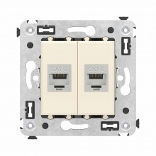 Компьютерная розетка RJ-45 без шторки в стену, кат.6 двойная экранированная, "Avanti", "Ванильная дымка"