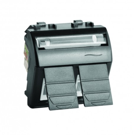 77122N | Тел.роз. двойная RJ12 (6P6C, Hyperline, заделка NE-TOOL) Brava, черн., 2мод