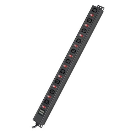 R519IEC10SWCD | Блок распределения питания вертикальный для 19" шкафов, 10A 10 Х С13, защита от перегрузки, индикатор тока, вх. разъём С14