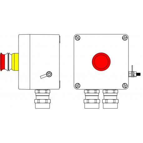 2231.031.19.04X | Пост управления Ex из GRP: 1Ex d e IIC T6 Gb X / Ex tb IIIB T80°C Db X /IP66: Аварийная кнопка красная, 1NC/1NO -1 шт.: C: ввод D5,5-13мм подбронированный кабель, Ni -2 шт.