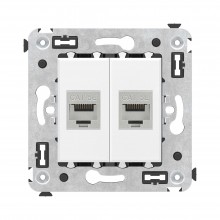 Компьютерная розетка RJ-45 без шторки в стену, кат.5e двойная экранированная, "Avanti", "Белое облако"