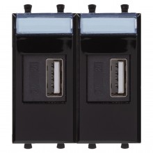 USB зарядное устройство модульное, "Avanti", "Черный квадрат", 2 модуля