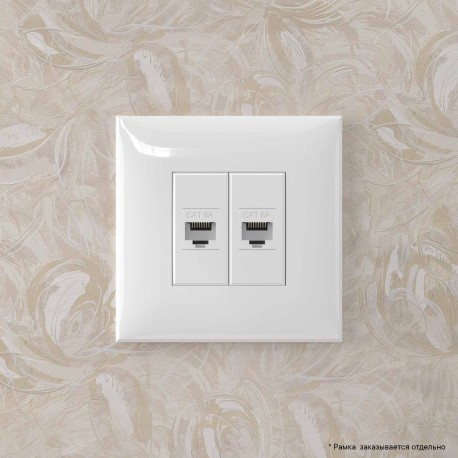 4400674 | Компьютерная розетка RJ-45 без шторки в стену, кат.6А двойная, "Avanti", "Белое облако"-4