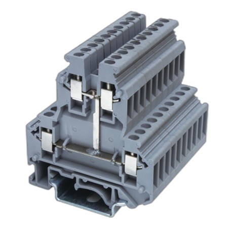KRUK-3-PV | Клемма двухуровневая, винтовой зажим, 4 точки подключения, уровни соединены перемычкой, 2.5 кв.мм, серая