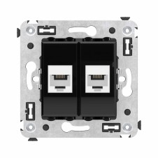 Телефонная розетка RJ-12 без шторки в стену двойная, "Avanti", "Черный квадрат"