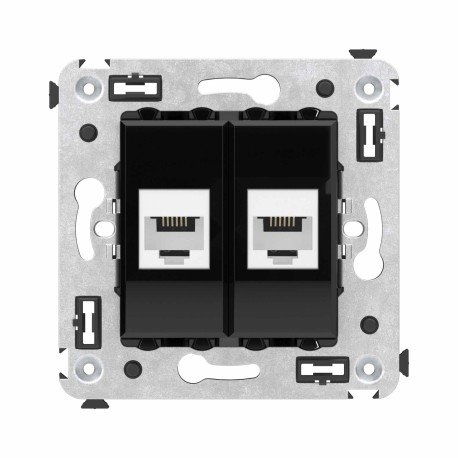 4402614 | Телефонная розетка RJ-12 без шторки в стену двойная, "Avanti", "Черный квадрат"