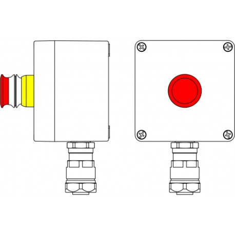 2231.031.19.01K | Пост управления Ex из GRP: 1Ex d e IIC T5 Gb X IP66 Ex tb IIIB T95C DbX: Аварийная кнопка красная, 1NC/1NO -1 шт.: B: ввод D8-13мм поднебронированный кабель в металлорукаве Dt 20мм. Ni 1 шт.