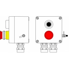 Пост управления Ex из GRP: 1Ex d e IIC T6 Gb X / Ex tb IIIB T80°C Db X / IP66: Аварийная кнопка красная, 1NC/1NO -1 шт.: Кнопкачерная, 1NC/1NO - 1 шт.: C: ввод D5,5-13мм под бронированный кабельNi -2 шт.