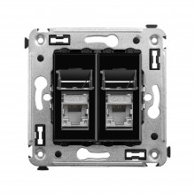 Компьютерная розетка RJ-45 в стену, кат.6 двойнаяэкранированная,Avanti, Черный квадрат