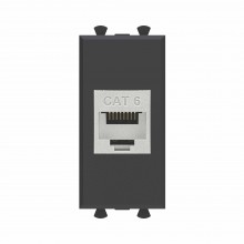 Компьютерная розетка RJ-45 без шторки модульная, кат.6 экранированная, "Avanti", "Черный матовый", 1 модуль