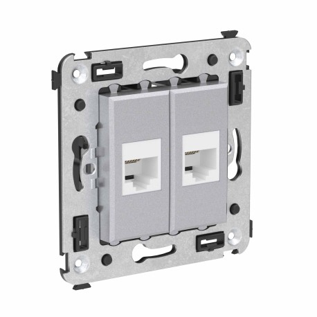 4404614 | Телефонная розетка RJ-12 без шторки в стену двойная, "Avanti", "Закаленная сталь"-1