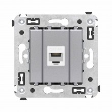Компьютерная розетка RJ-45 без шторки в стену, кат.6А одинарная, "Avanti", "Закаленная сталь"