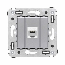 Компьютерная розетка RJ-45 без шторки в стену, кат.6А одинарная, "Avanti", "Закаленная сталь"