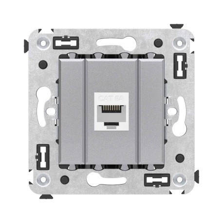 4404673 | Компьютерная розетка RJ-45 без шторки в стену, кат.6А одинарная, "Avanti", "Закаленная сталь"