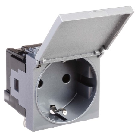 4404012 | Розетка с крышкой модульная, 2P+E, с з/ш, "Avanti", "Закаленная сталь",2 модуля-1