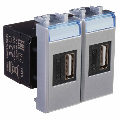 4404542 | USB зарядное устройство модульное,  "Avanti", "Закаленная сталь", 2модуля-1