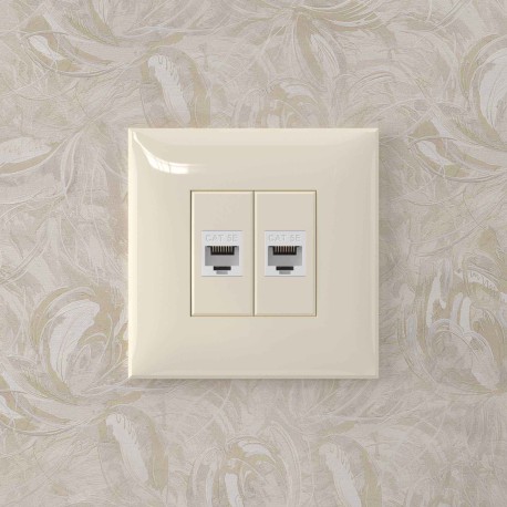 4405664 | Компьютерная розетка RJ-45 без шторки в стену, кат.5е двойная, "Avanti", "Ванильная дымка"-4