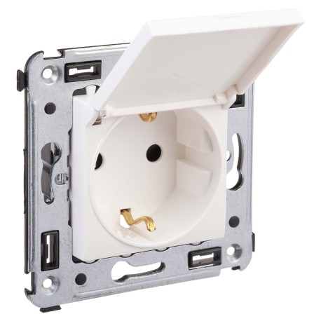 4400013 | Розетка с крышкой в стену, 2P+E, с з/ш, "Avanti", "Белое облако"-1