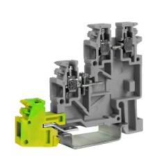 Клеммный зажим. Трехуровневый для подключения датчиков. С заземлением на нижнем уровне. Тип TLE.2/GR. Серый. 2,5 кв.мм.