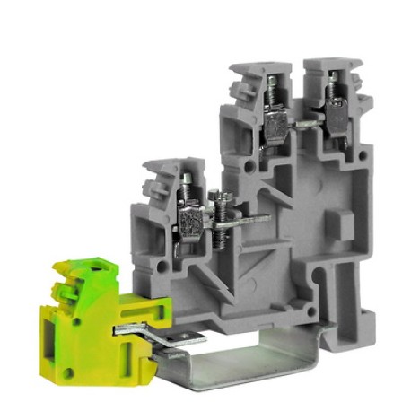 ZTL400GR | Клеммный зажим. Трехуровневый для подключения датчиков. С заземлением на нижнем уровне. Тип TLE.2/GR. Серый. 2,5 кв.мм.