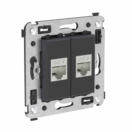 4412794 | Компьютерная розетка RJ-45 без шторки в стену, кат.6 двойная экранированная, "Avanti", "Черный матовый"-1