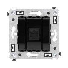 Компьютерная розетка RJ-45 без шторки в стену, кат.6А одинарная, "Avanti", "Черный квадрат"