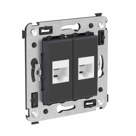 4412614 | Телефонная розетка RJ-12 без шторки в стену двойная, "Avanti", "Черный матовый"-1