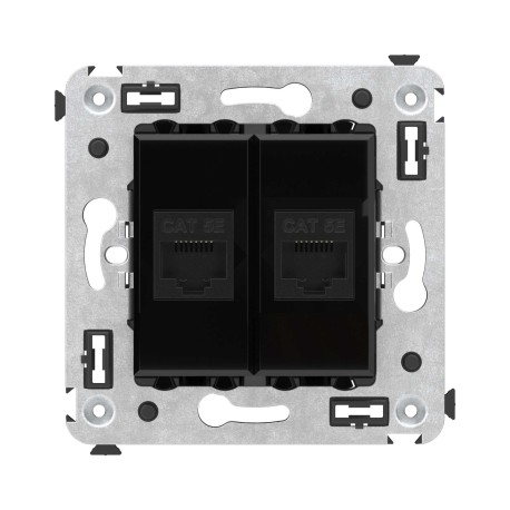 4402664 | Компьютерная розетка RJ-45 без шторки в стену, кат.5е двойная, "Avanti", "Черный квадрат"