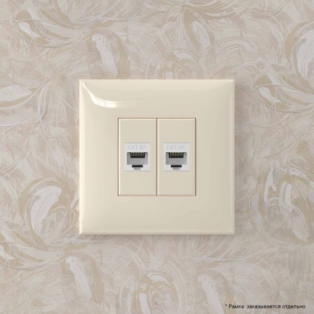 4405674 | Компьютерная розетка RJ-45 без шторки в стену, кат.6А двойная, "Avanti", "Ванильная дымка"-4