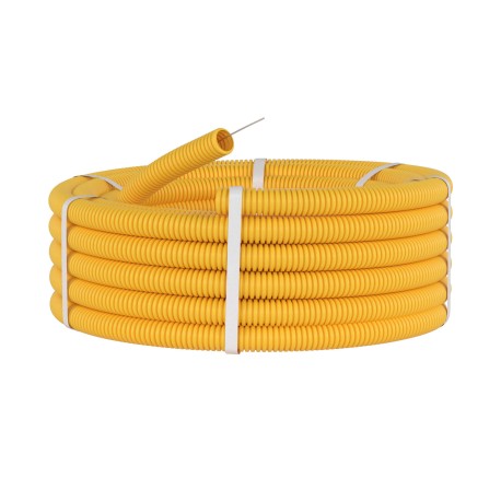 91920Y | Труба ПВХ гибкая гофр. д.20мм, лёгкая с протяжкой, 100м, цвет желтый-1