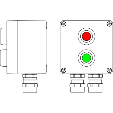 2201.121.19.03N | Пост управления Ex из алюминия: 1Ex d e IIC T6 Gb X / Ex tb IIIB T80°C Db X / IP66: Кнопка Зеленая, 1NC/1NO -1 шт: Кнопкакрасная,1NC/1NO - 1 шт.: С: ввод D5,5-13мм под бронированный кабель Ni -2 шт.