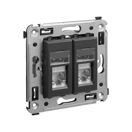 4412364 | Компьютерная розетка RJ-45 в стену, кат.5e двойная экранированная,Avanti, Черный матовый-1