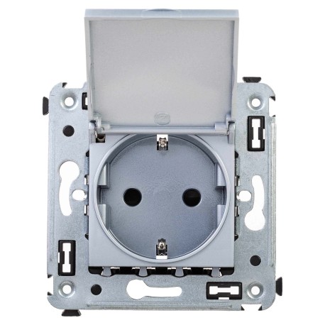 4404013 | Розетка с крышкой в стену, 2P+E, с з/ш, "Avanti", "Закаленная сталь"