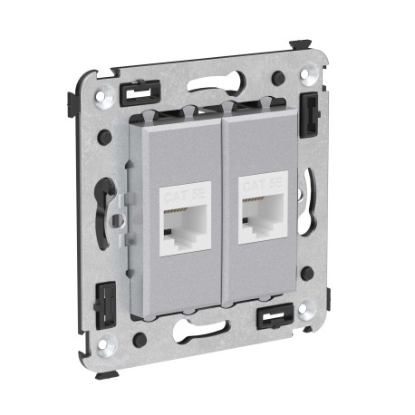 4404664 | Компьютерная розетка RJ-45 без шторки в стену, кат.5е двойная, "Avanti", "Закаленная сталь"-1