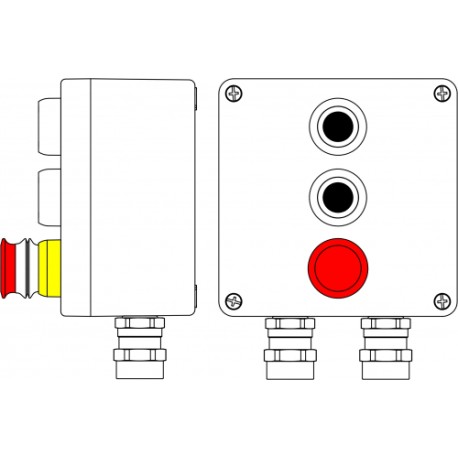 2201.171.19.008 | Пост управления Ex из алюминия: 1Ex d e IIC T6 Gb X / Ex tb IIIB T80°C Db X / IP66: Аварийная кнопка красная, 1NC/1NO -1 шт.:Кнопка черная,1NC/1NO -2 шт. C: ввод D5,5-13мм под бронированный кабель, Ni -2 шт.