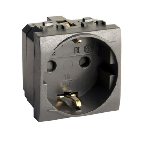 77482N | Электрическая розетка, с заземлением, со шторками, черная, 2 мод.