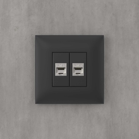 4412764 | Компьютерная розетка RJ-45 без шторки в стену, кат.5e двойная экранированная, "Avanti", "Черный матовый"-4