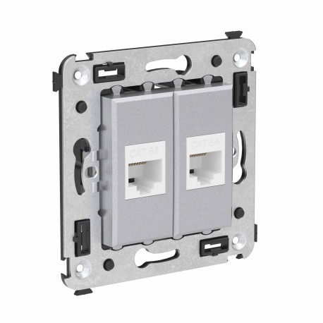 4404674 | Компьютерная розетка RJ-45 без шторки в стену, кат.6А двойная, "Avanti", "Закаленная сталь"-1