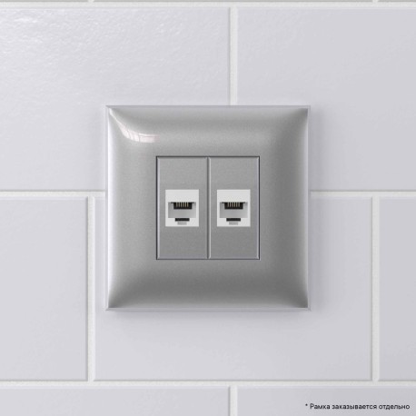 4404614 | Телефонная розетка RJ-12 без шторки в стену двойная, "Avanti", "Закаленная сталь"-4