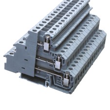 Клемма трехуровневая, винтовой зажим, 6 точек подключения, 2.5 кв.мм, серая