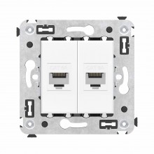 Компьютерная розетка RJ-45 без шторки в стену, кат.6А двойная, "Avanti", "Белое облако"