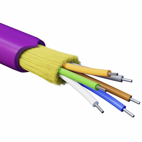RNDT4C6MG01 | Кабель волоконно-оптический, распределительный, арамидные упрочняющие нити, для внутренней прокладки, нг(А)-HF, 6 ОВ, категория OM4 (G.651.1) плотный буфер, 0,4 кН, барабан 2000 м