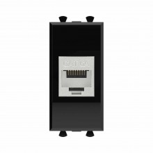 Компьютерная розетка RJ-45 без шторки модульная, кат.6А экранированная, "Avanti", "Черный квадрат", 1 модуль