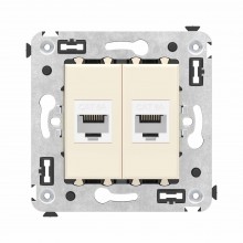 Компьютерная розетка RJ-45 без шторки в стену, кат.6А двойная, "Avanti", "Ванильная дымка"