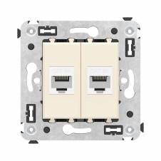 Компьютерная розетка RJ-45 без шторки в стену, кат.6А двойная, "Avanti", "Ванильная дымка"