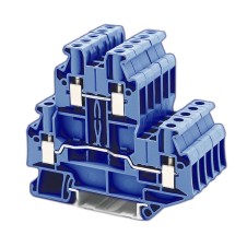 Клемма двухуровневая, винтовой зажим, 4 точки подключения, 4 кв.мм, синяя