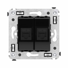 Компьютерная розетка RJ-45 без шторки в стену, кат.6А двойная, "Avanti", "Черный квадрат"