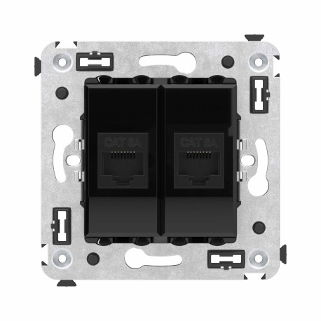 4402674 | Компьютерная розетка RJ-45 без шторки в стену, кат.6А двойная, "Avanti", "Черный квадрат"