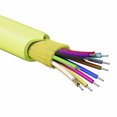 RNDT5C12LM01-E | Кабель волоконно-оптический, распределительный, арамидные упрочняющие нити, для внутренней прокладки, нг(А)-HF, 12 ОВ, категория OM5 (G.651.1) плотный буфер, 0,4 кН, барабан 500 м